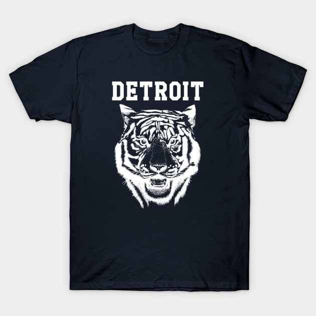 Tiger from Detroit White T-Shirt by bens black line art